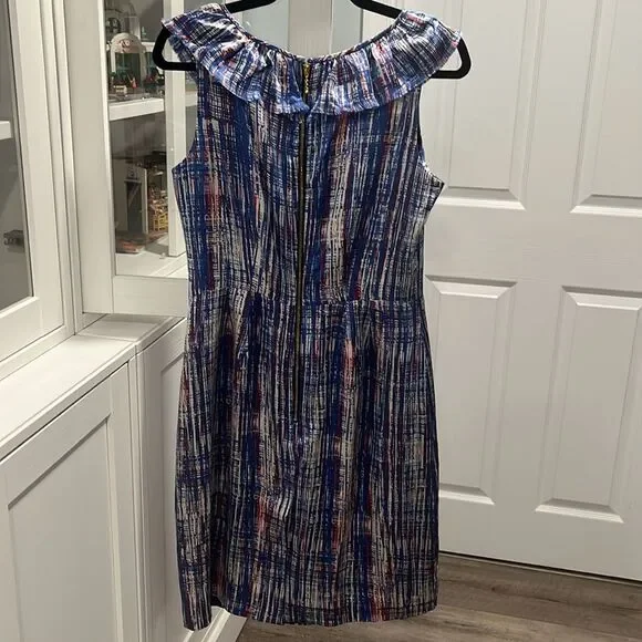 KATE SPADE Silk Shift Dress Ruffle Neckline Multicolor Sleeveless, Size 6 - Picture 7 of 11